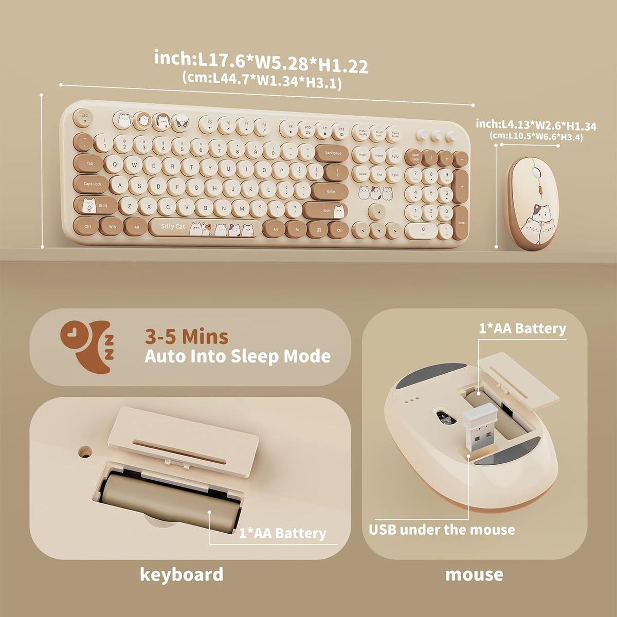 Wireless Keyboard and Mouse Combo, 2.4GHZ Typewriter Retro Full Size Keyboard...