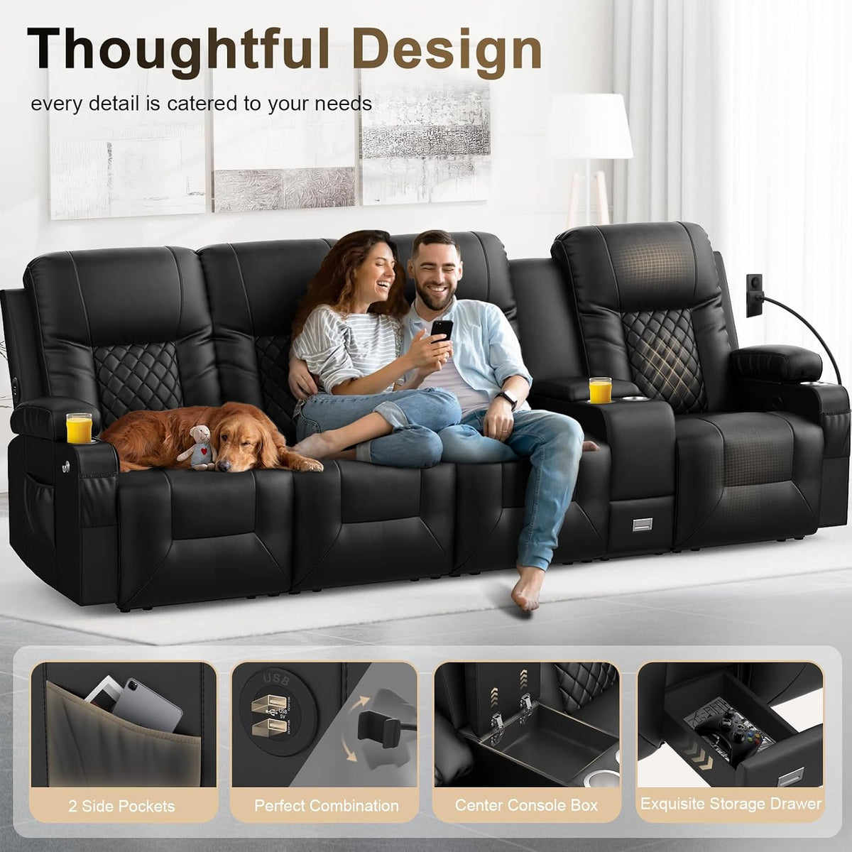 YONISEE 4 Seat Rcliner Sofa Set for Living Room