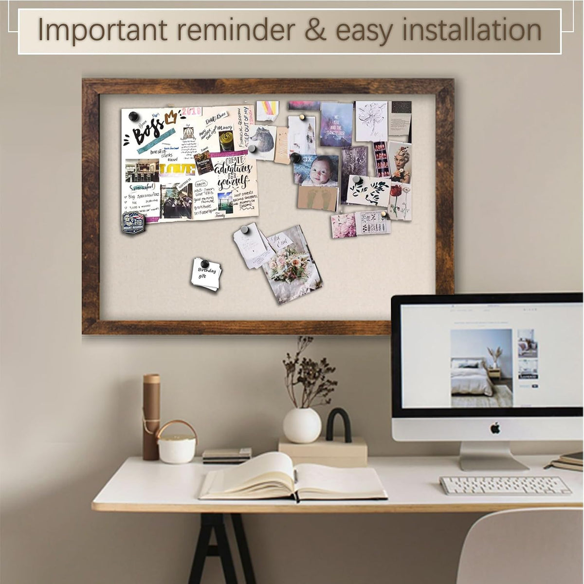 Large Magnetic Bulletin Board 43 x 31 Inch for Wall,Rustic Framed Cork Board ...