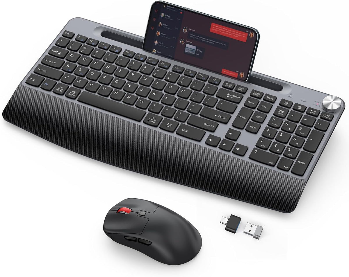 GAMCATZ Ergonomic Wireless Keyboard and Mouse with Wrist Rest,Phone Holder - ...