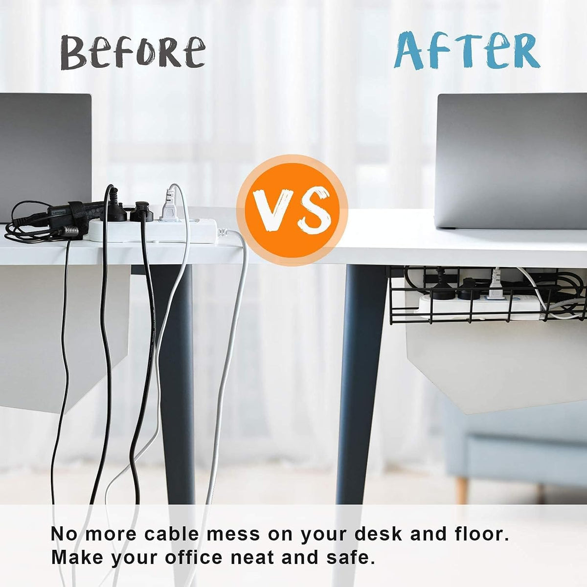 Under Desk Cable Management- 4 Pack Cord Organizer. Metal Wire Cable Manageme...