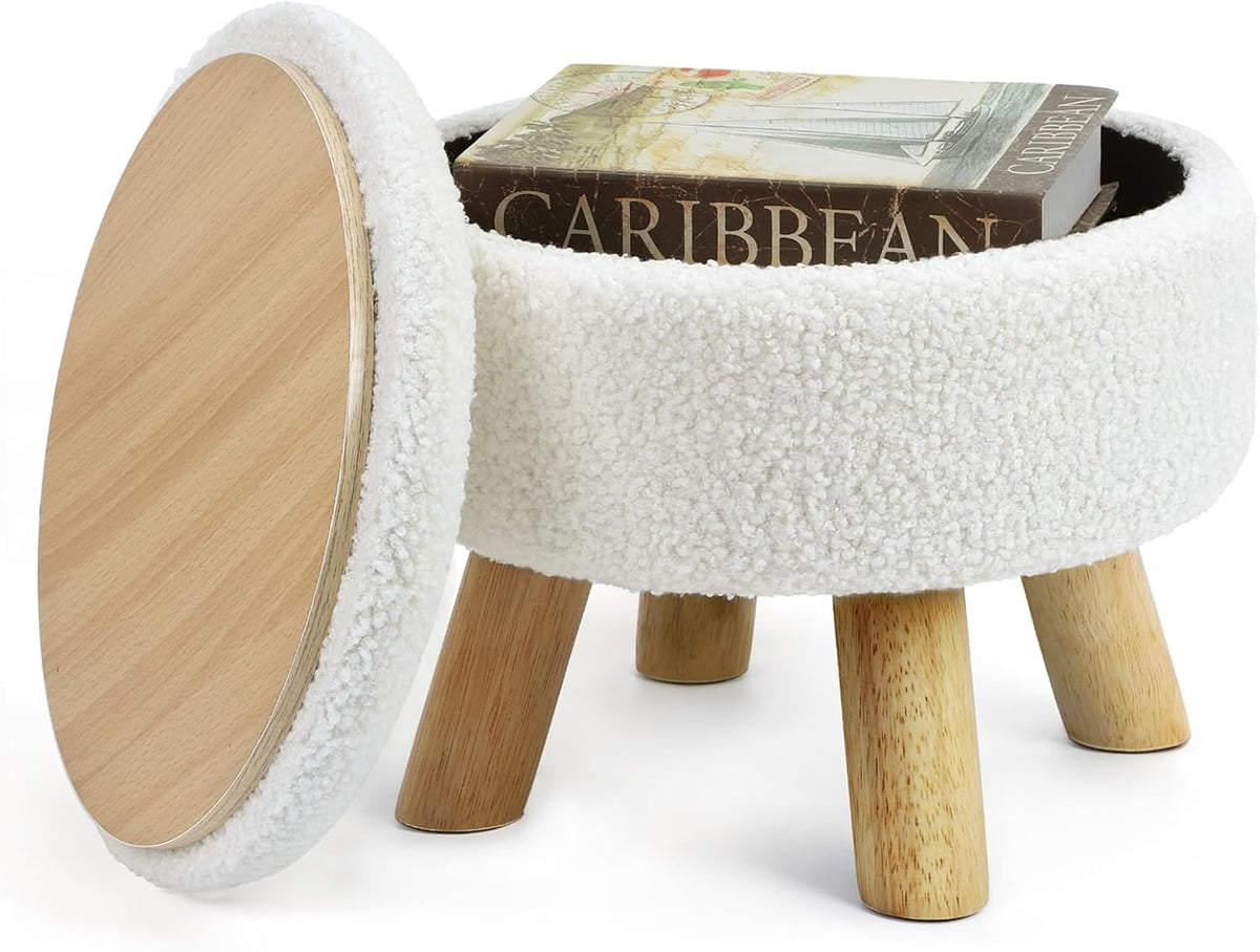 OGEMXU Ottoman Foot Stool, Small Ottoman with Storage,Round Storage Ottoman w...