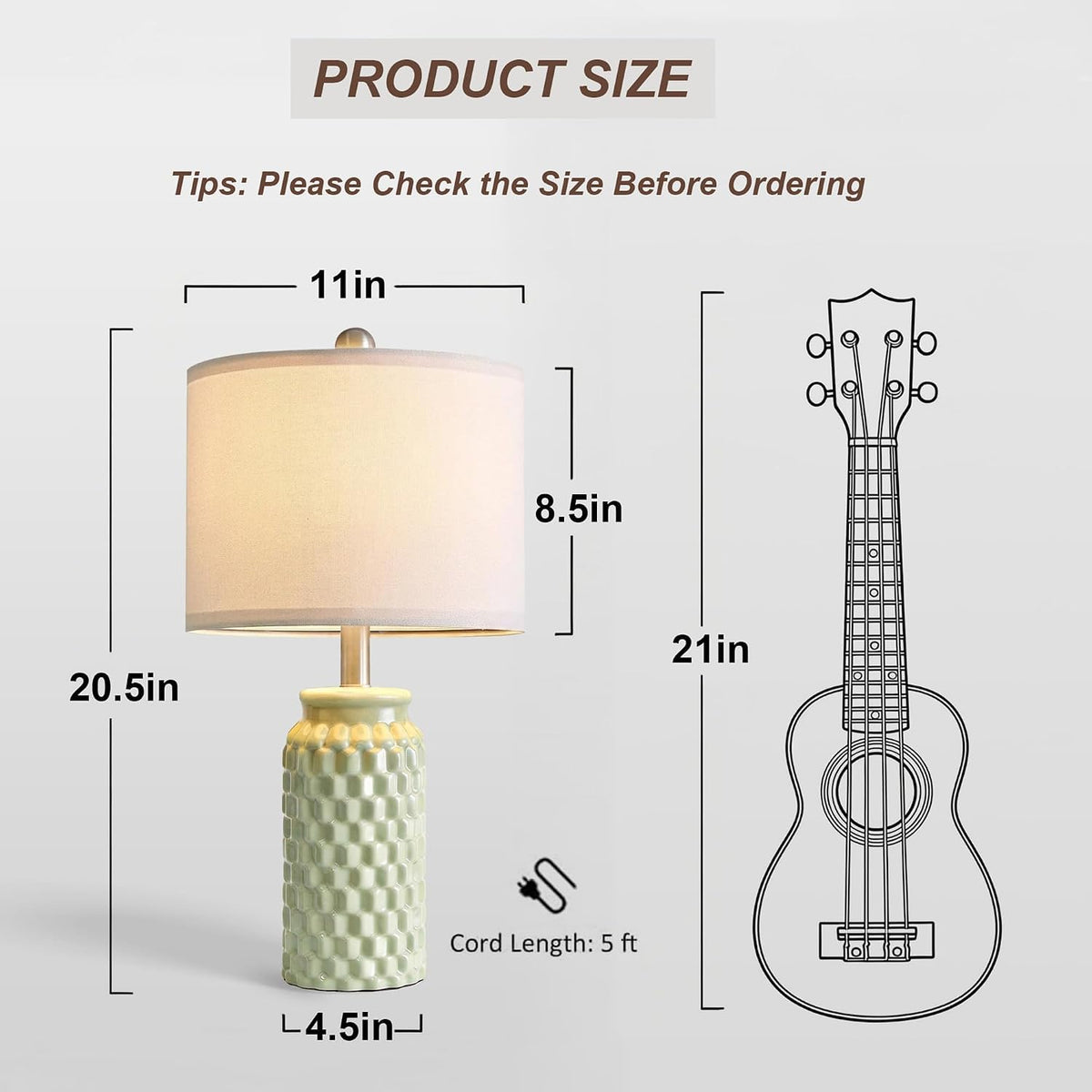 20.5" Small Bedside Lamps Set of 2, Green Ceramic Nightstand Lamp