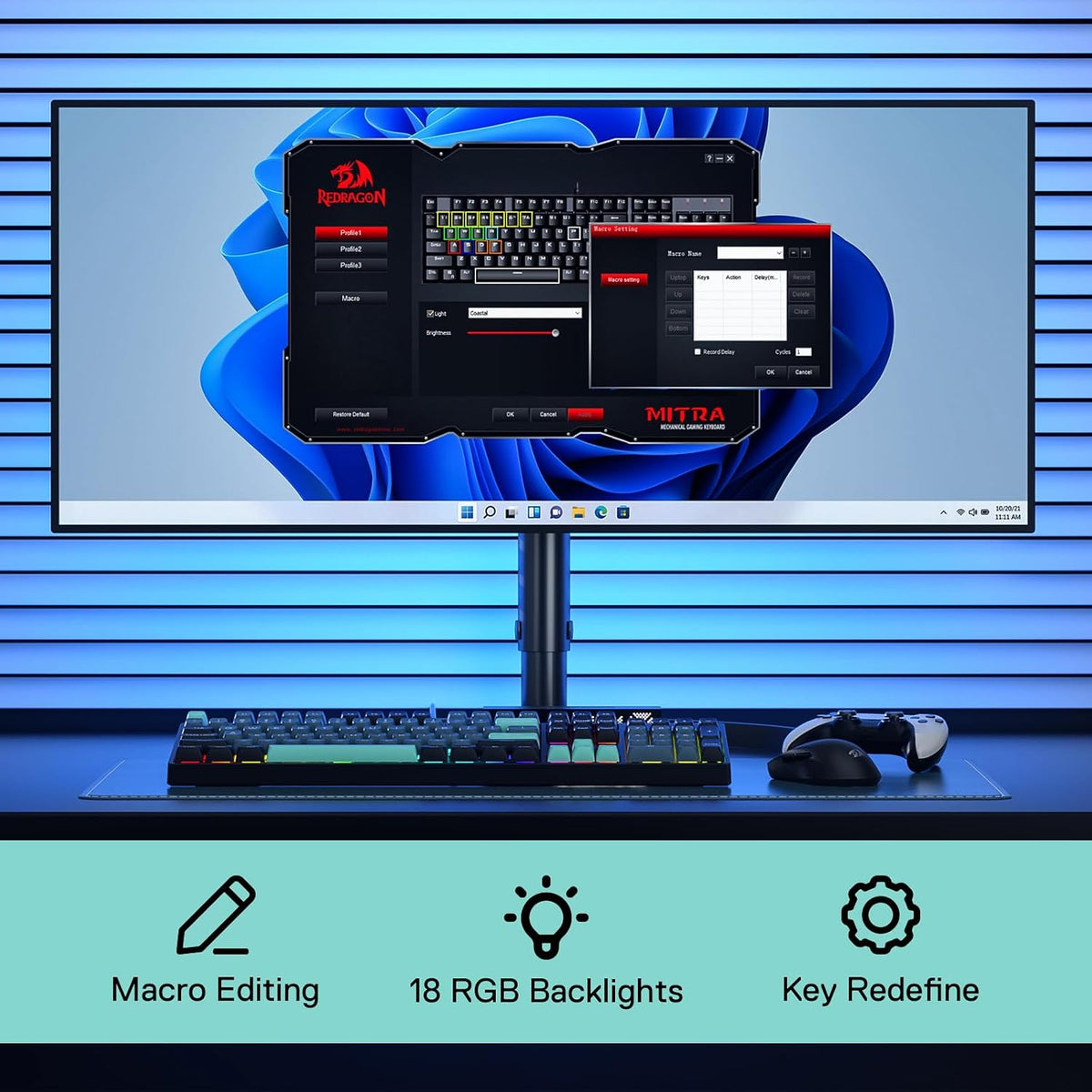 Redragon K582 SE Wired RGB Mechanical Gaming Keyboard, 104-Key, PBT Keycaps