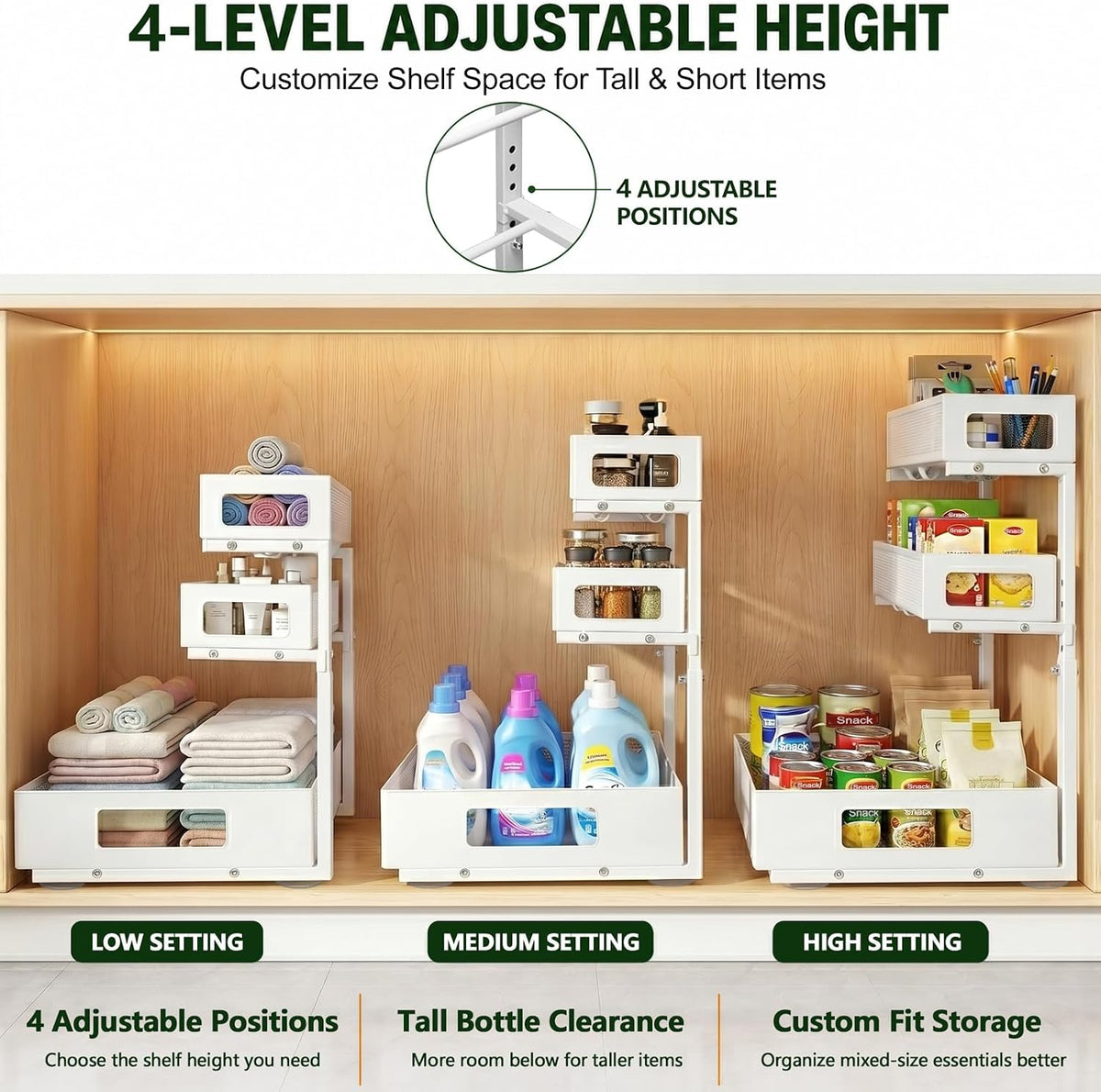 3 Tier Under Sink Organizer for Bathroom, Pull Out Drawers, 1 Pack