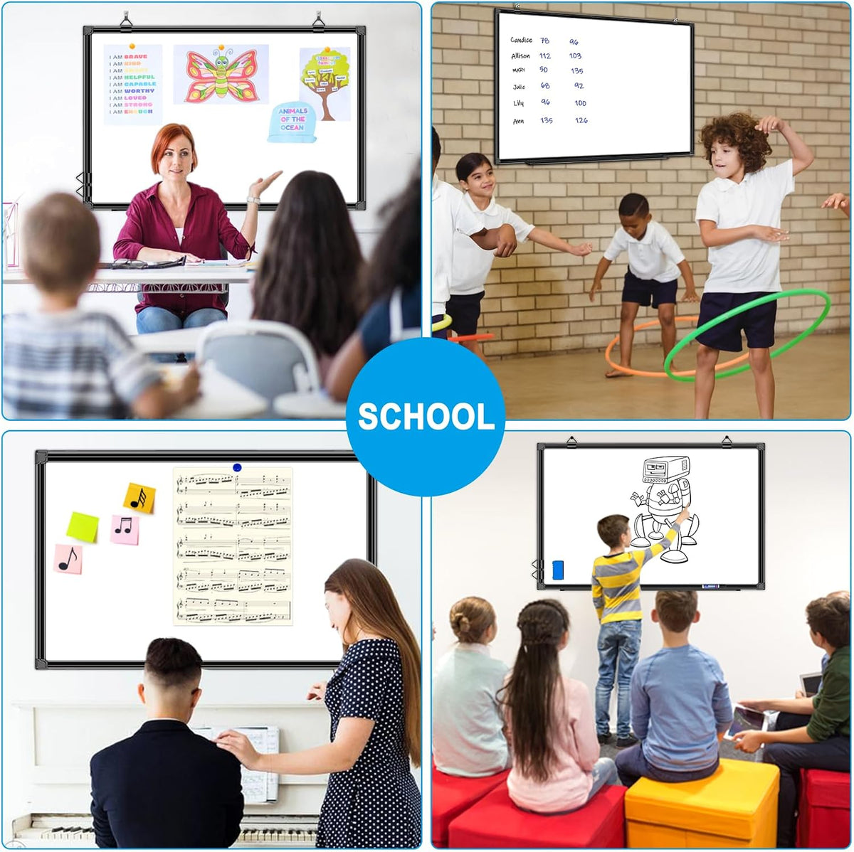 H-Qprobd 36"x24" White Board for Wall Double-Sided Magnetic Dry Era...