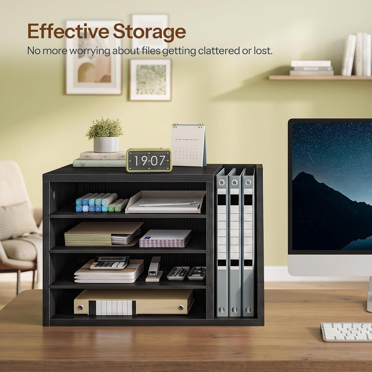 HOOBRO Mail Sorter, Literature Organizer with Adjustable Shelves, Paper Organ...