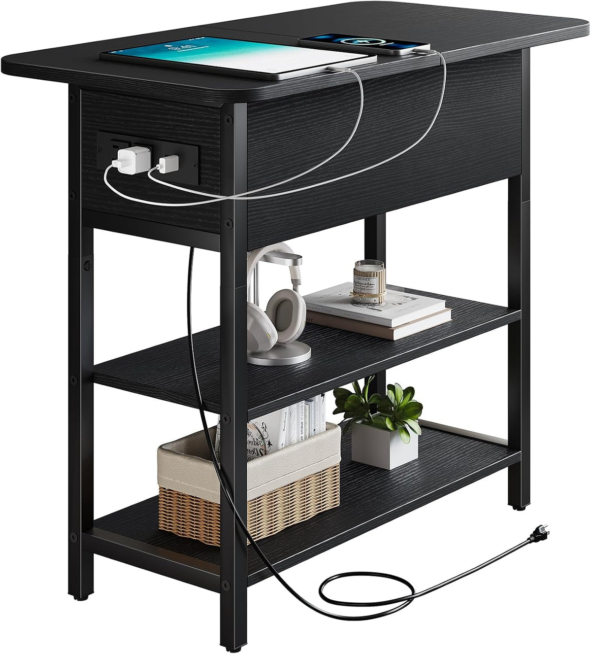 Yoobure End Table with Charging Station, Flip Top Side Table with USB Ports a...