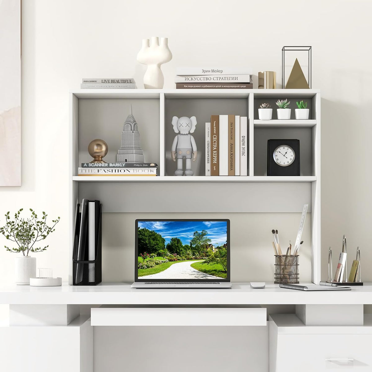 GIANTEX Desktop Bookshelf, Countertop Storage Hutch with 4 Shelves for Comput...