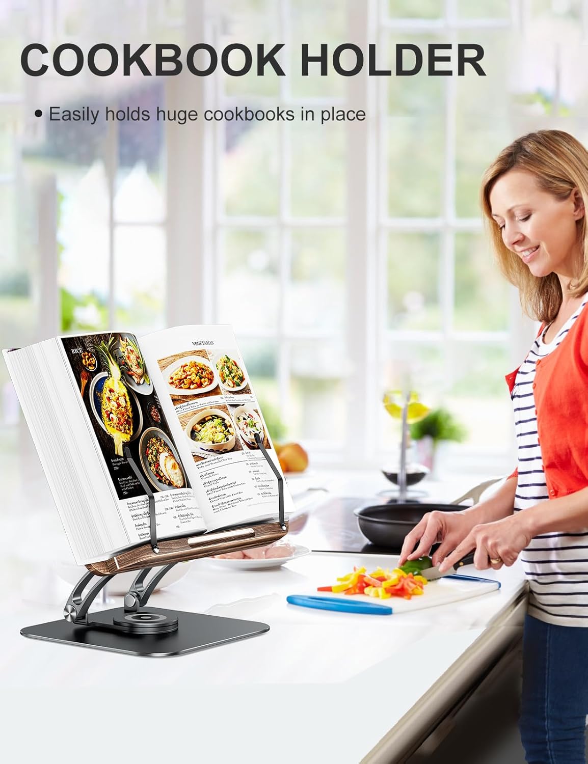 Tounee Book Stand for Reading, Adjustable Book Holder with 360° Swivel Base, ...
