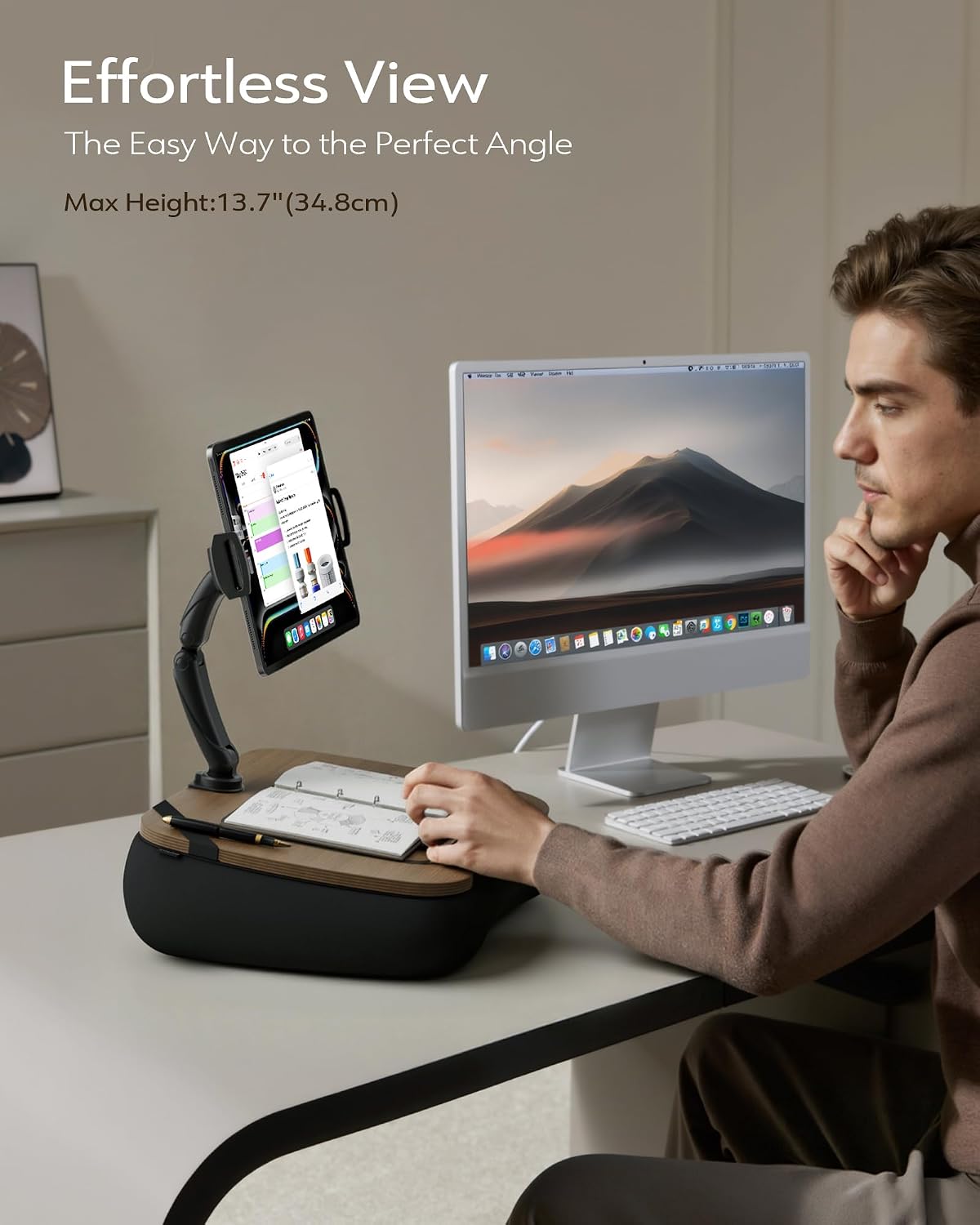 LULULOOK 2-in-1 Lap Desk & Kindle Pillow Stand with Beanbag