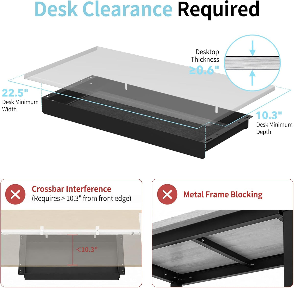 Under Desk Drawer,20.1 inch Carbon Steel Slide-Out Under Table Storage Organi...
