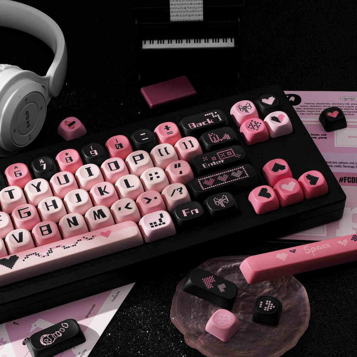 PBT Keycaps Black Pink Love Cute 131 Keys Key Cap for Cherry MX