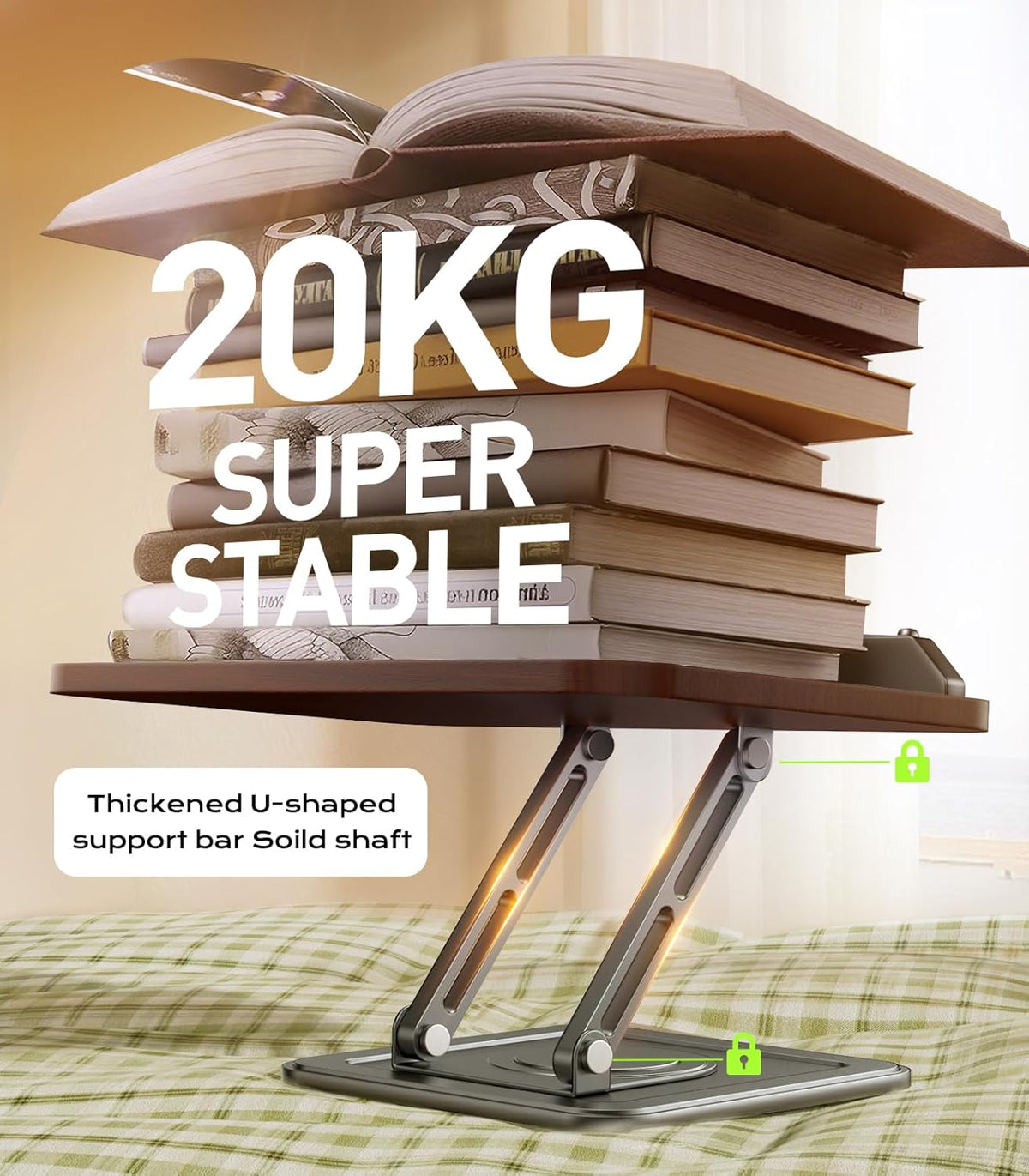 LOXP Book Stand for Reading, 360° Rotating Holder with Page Clip, Ergonomic