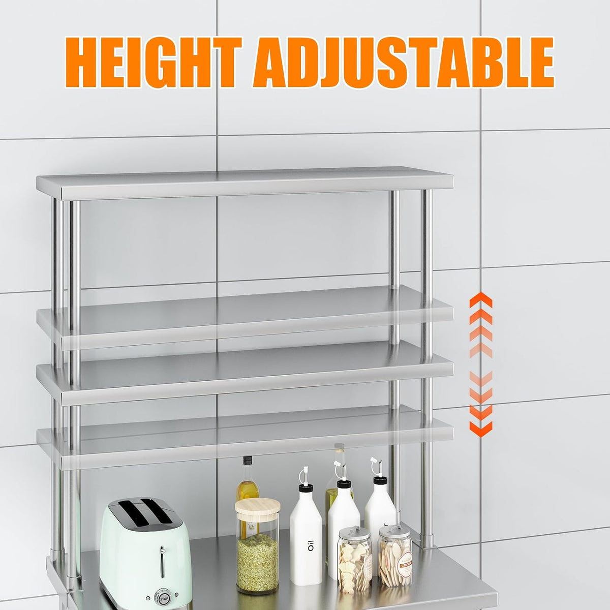 2-Tier Stainless Steel Overshelf for Work & Prep Table, 12x36 inch Commer...