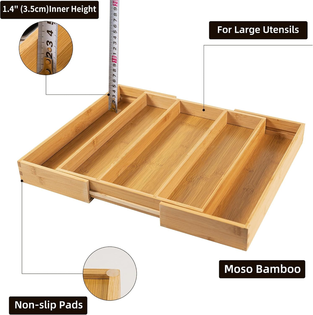 Utoplike Drawer Organizer Kitchen Utensils, Expandable Bamboo Cutlery Tray