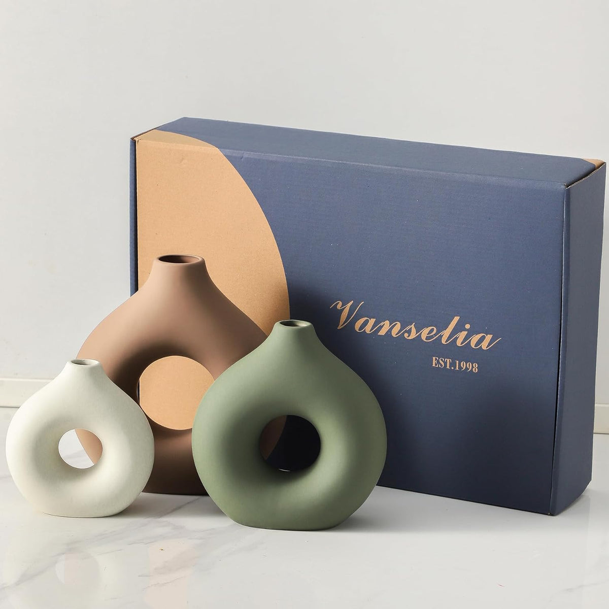 Vanselia Ceramic Vase Home Table Decor - Flower Vases Set of 3 Small Living R...