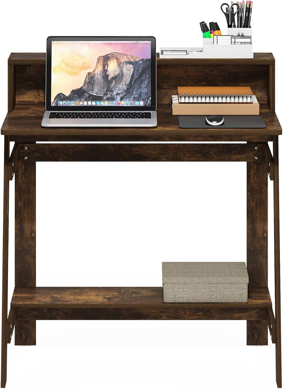 Furinno Simplistic 32" Wide Desk, Gaming Desk with Shelf, Amber Pine
