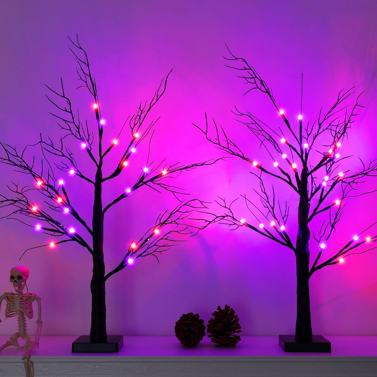 Halloween Decorations Indoor-2 Pack 24 Inch Lighted Black Halloween Tree