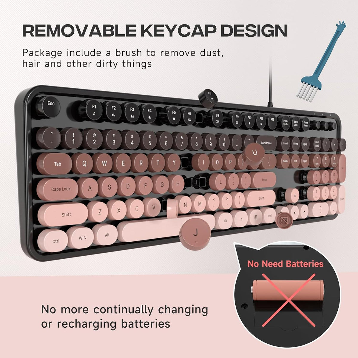 Dilter Wired Computer Keyboard, Full-Size USB Keyboard with Round Keycaps &am...