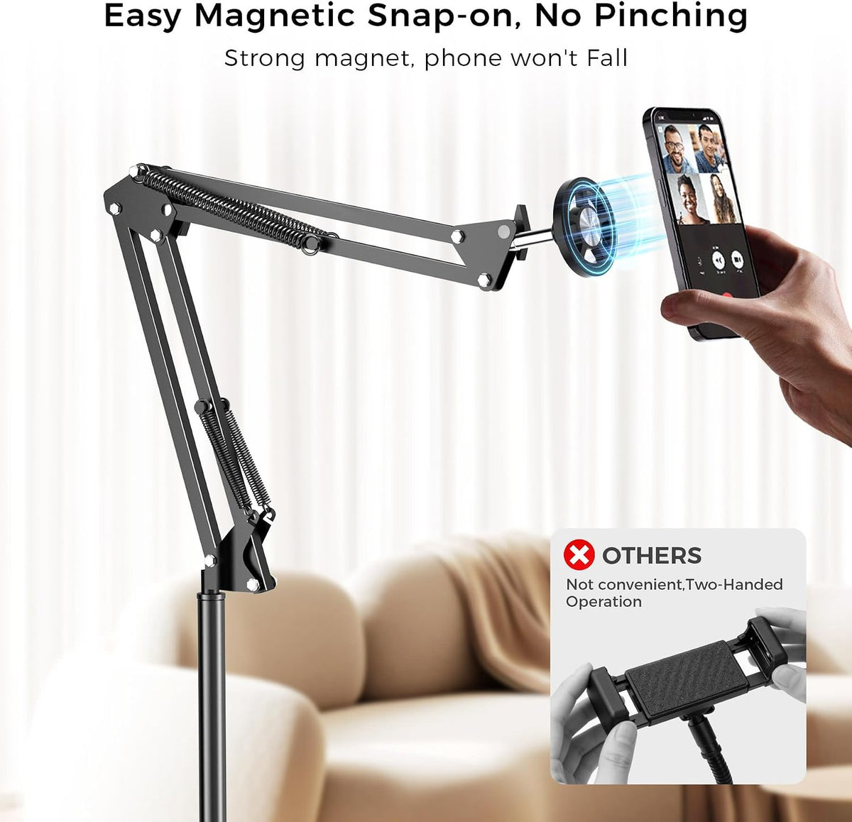 Floor Magnetic Bed Phone Holder for Laying Down, Bedside Stand for Kindle