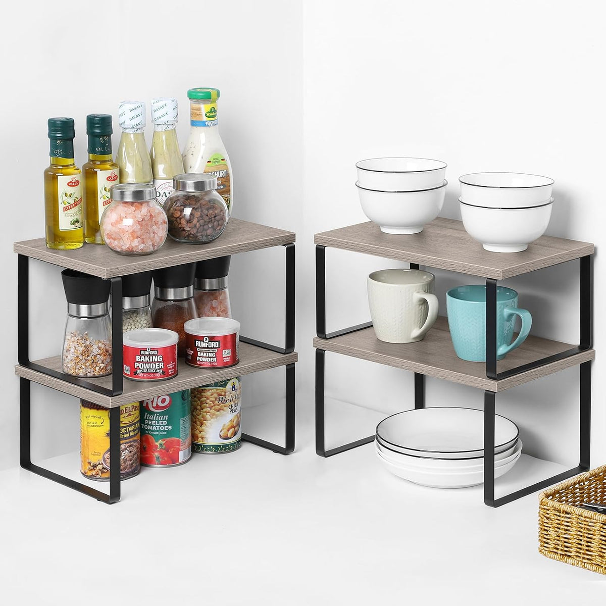 NEX Kitchen Cabinet and Counter Shelf Organizer, Shelf Riser for Pantry Count...