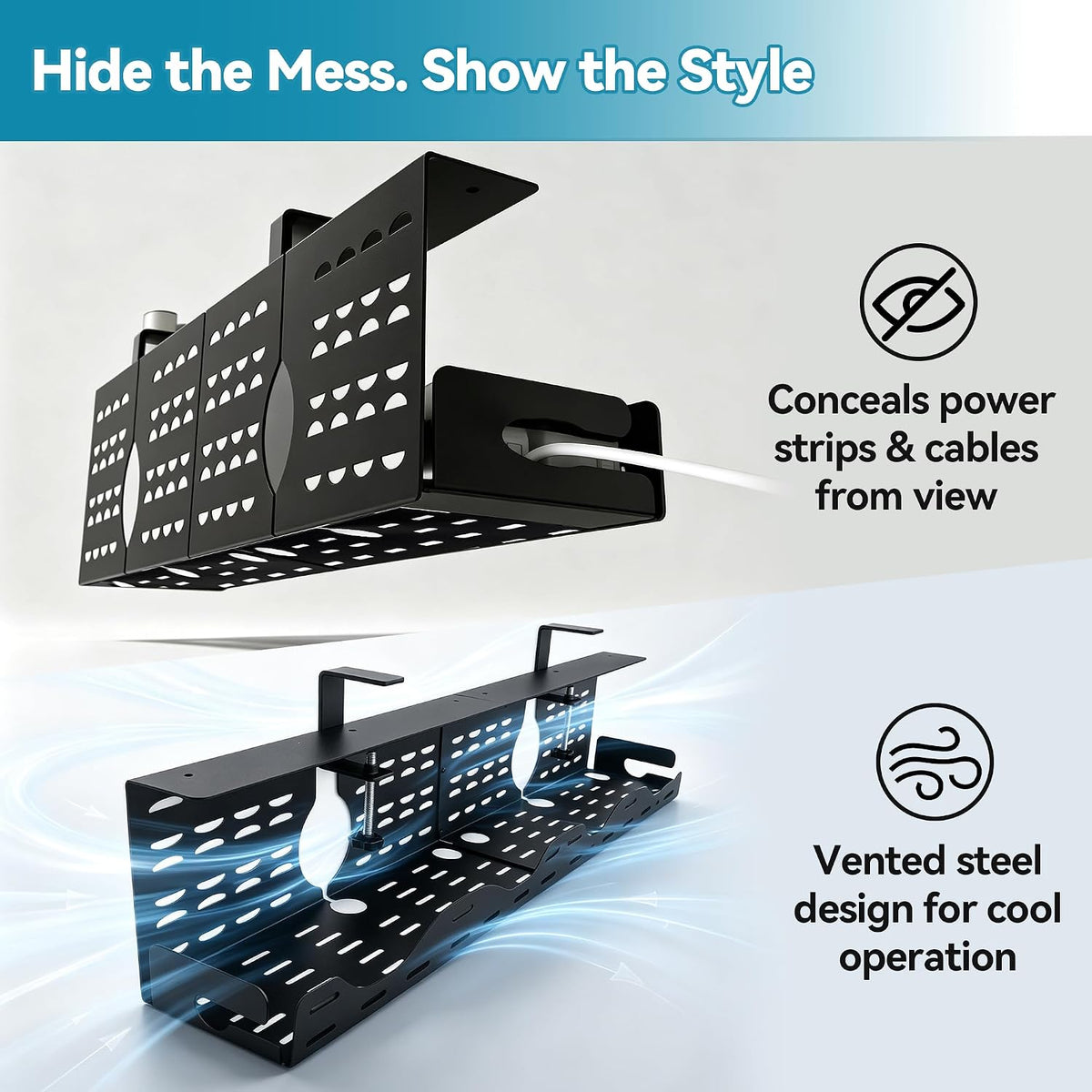 Under Desk Cable Management Tray, Expandable Metal Organizer