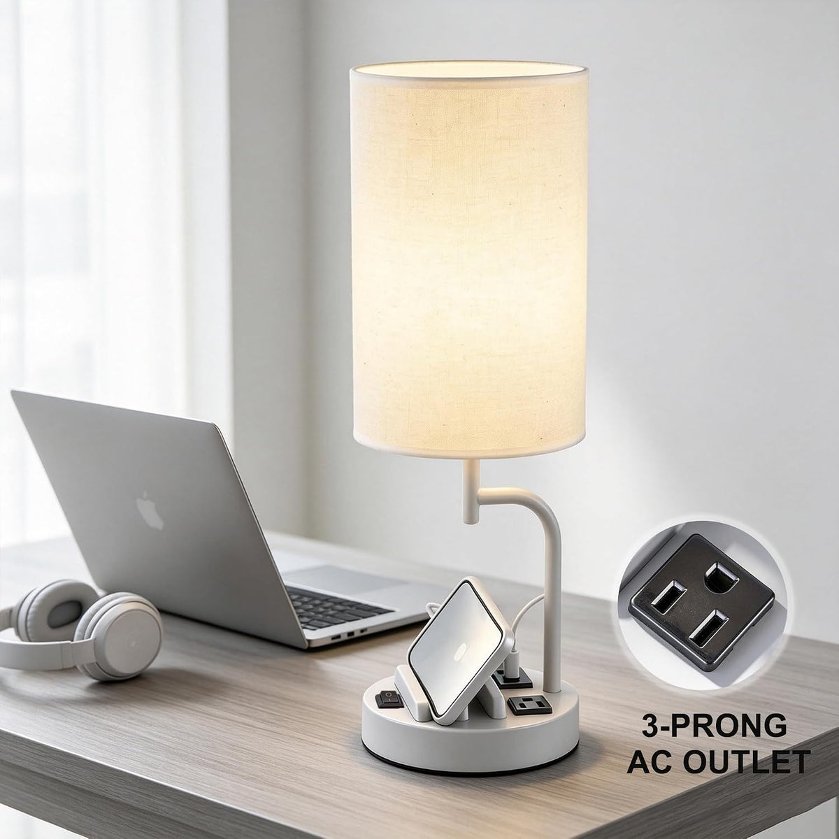 Dreamholder 2 Pack Table Lamp, Bedside Lamp with 3 USB Charging Ports & A...