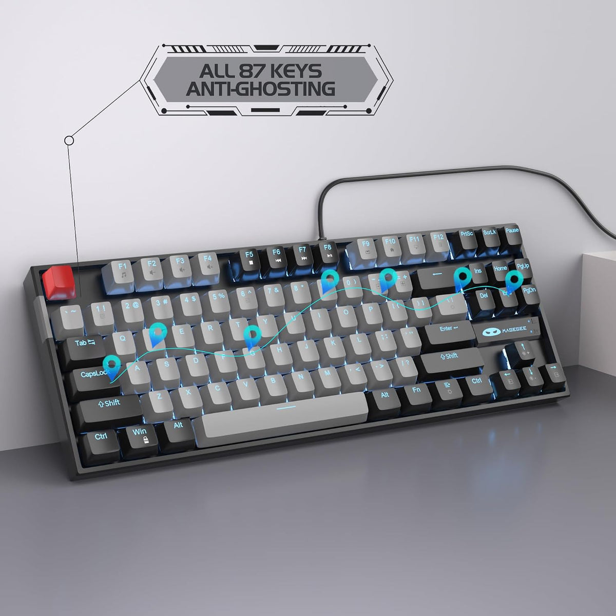 MageGee 75% Mechanical Gaming Keyboard, Blue Switch, LED Backlit, 87 Keys Com...