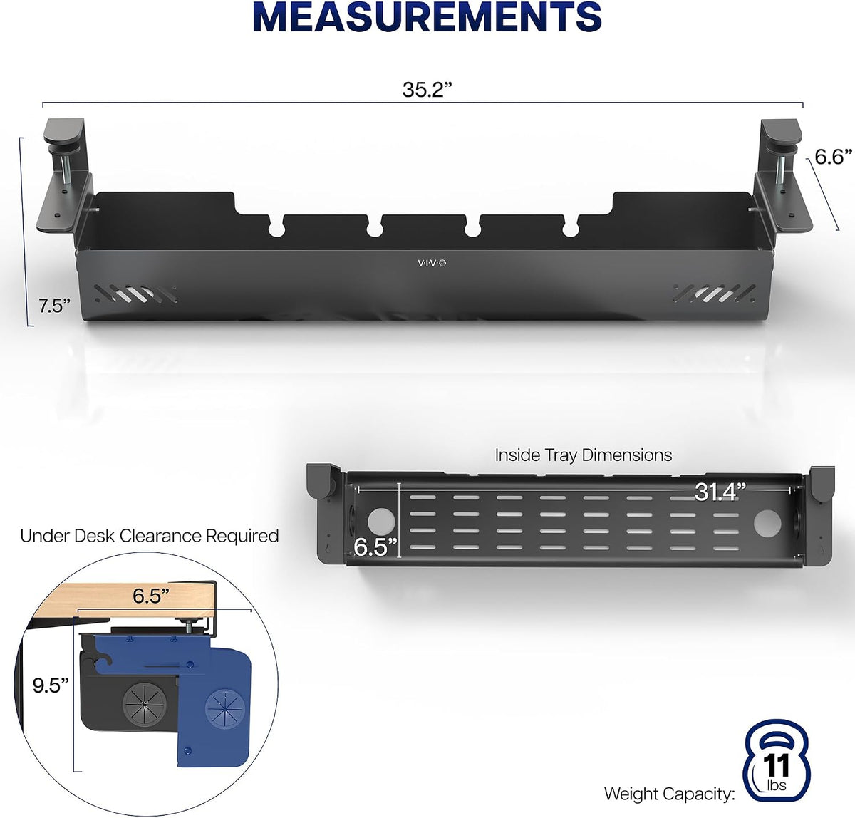 VIVO Black Clamp-On Flip-Open 35 in Cable Management Box, DESK-ACMB35-C