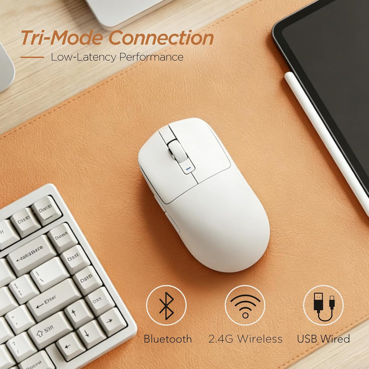 RK ROYAL KLUDGE MO3 Wireless Gaming Mouse, 48g Lightweight PC Mice, White