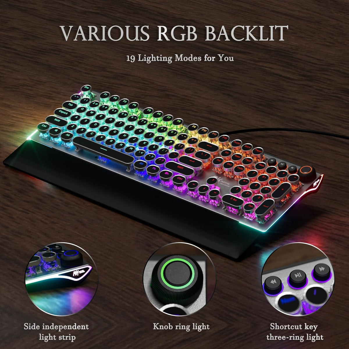 RK ROYAL KLUDGE X108 Typewriter Keyboard with Knob, Wired Mechanical Gaming K...