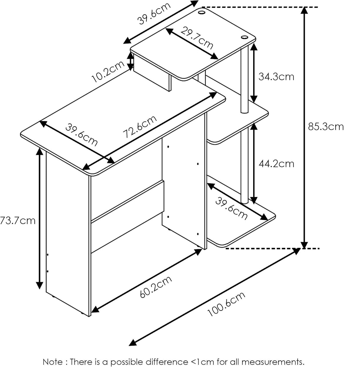 Furinno EFFICIENT Desk, 28.6" Wide Gaming Desk with 3 Open Side Shelves,...