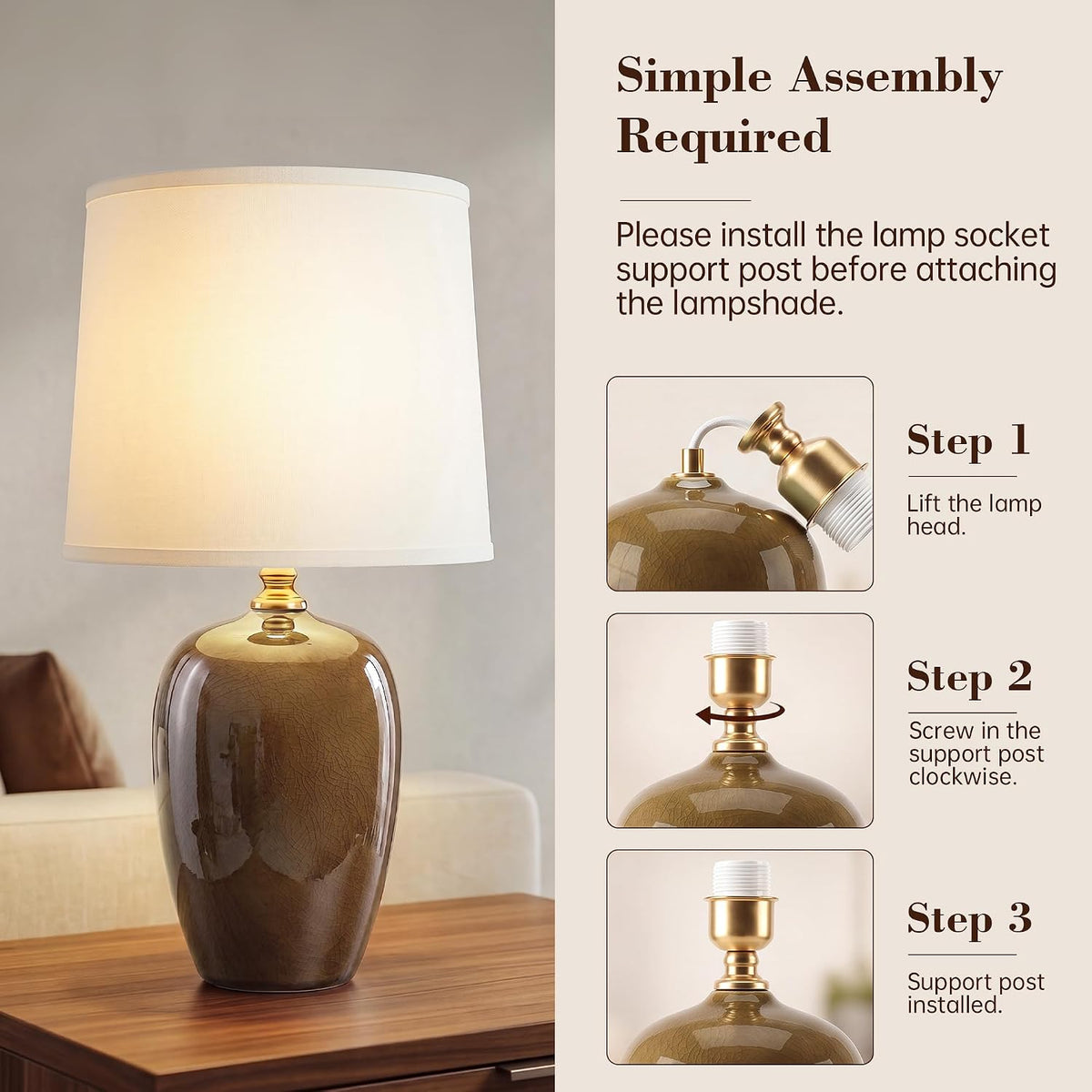 Dawnwake 19.1" Ceramic Table Lamps Set of 2 for Bedroom Living Room,Coffee