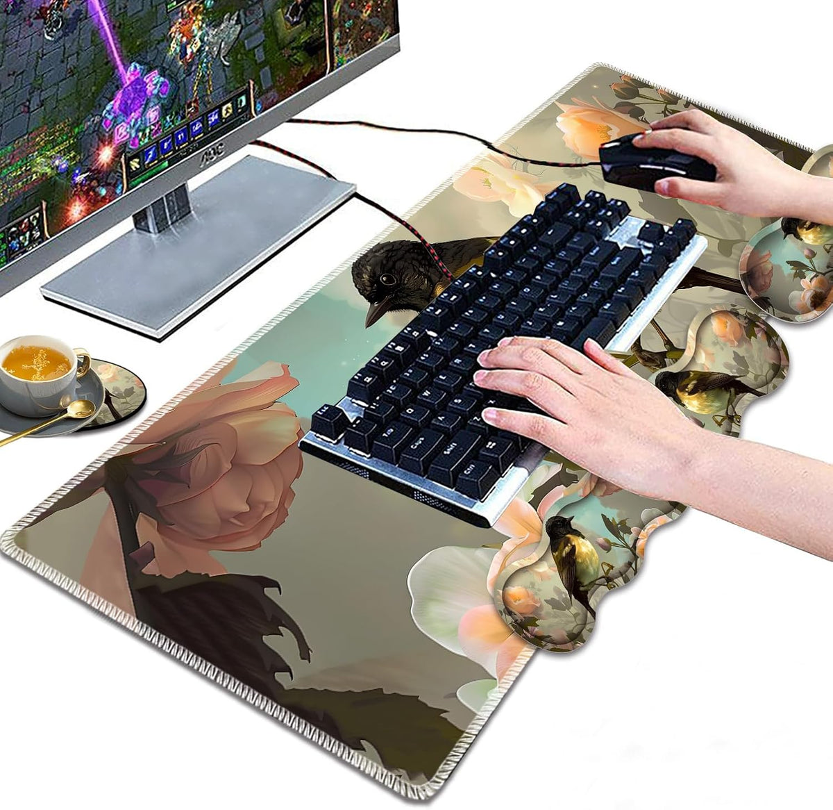 Large Gaming Mouse Pad, Keyboard Wrist Rest Pad + Mouse Wrist Pad + Coaster 4...