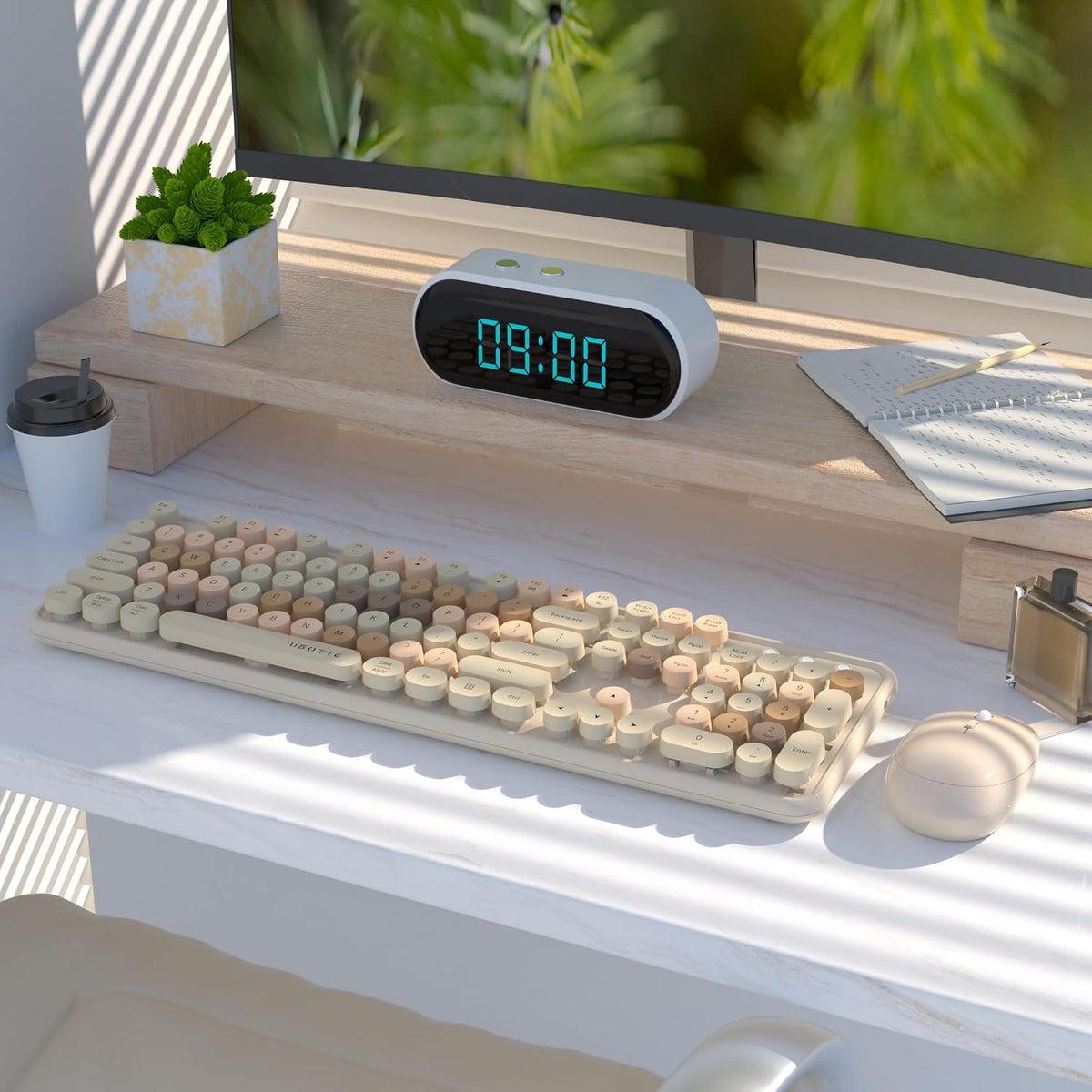 UBOTIE Colorful Wireless Keyboard and Mouse Combo (Milk Tea-Colorful)