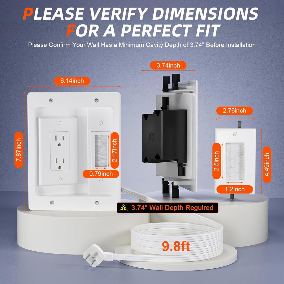 in Wall Cable Management Kit,TV Cable Hider Wall Kit with Brush Wall Plate an...