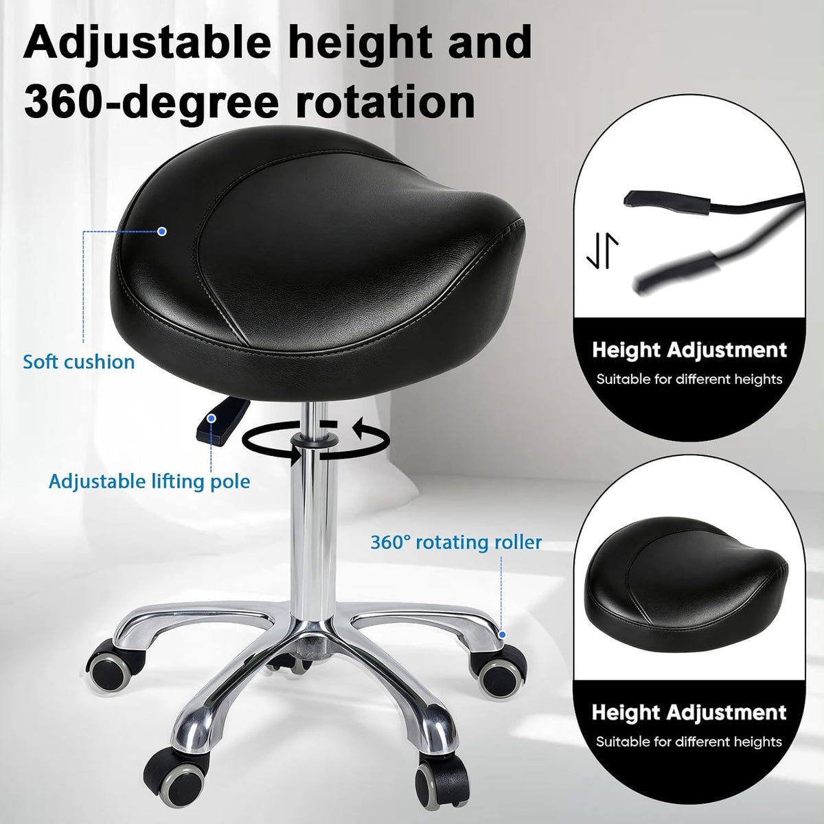 Ergonomic Saddle Chair,Heavy-Duty Rolling Stool with Wheels