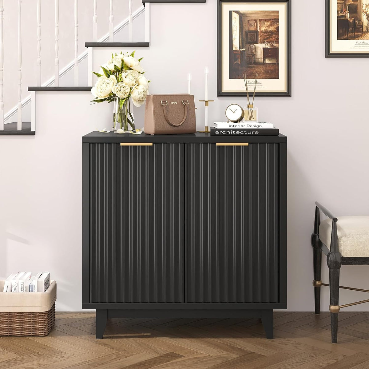 Befrases Buffet Cabinet with Storage 3 Pieces Modern Fluted Sideboard with Ad...