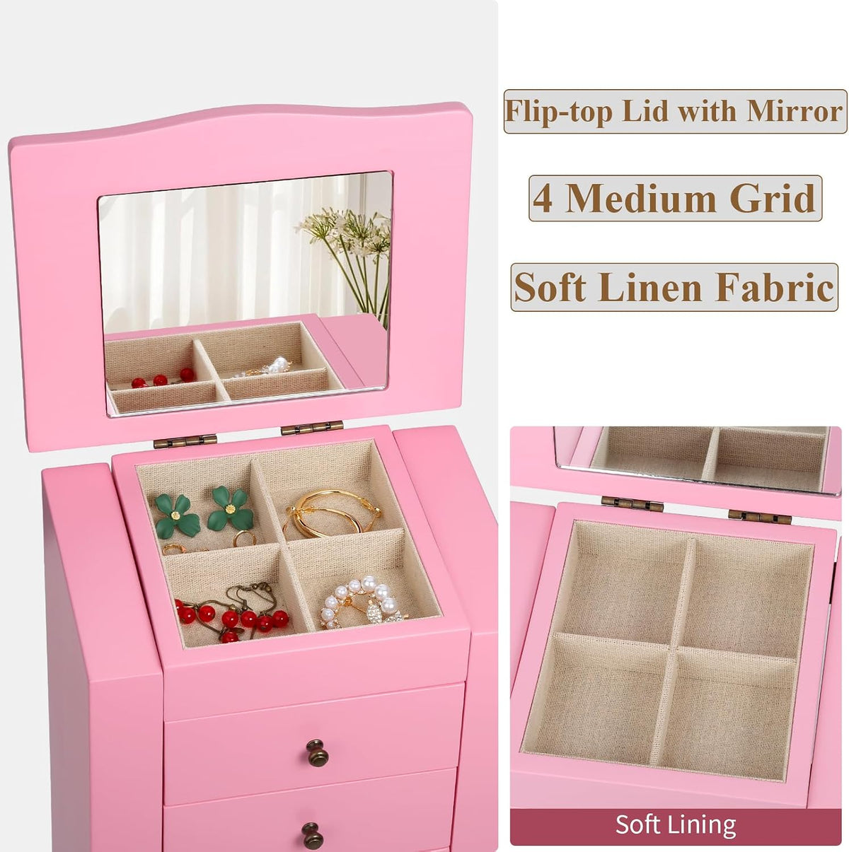 Meangood Jewelry Box Jewelry Organizer, 5-Layer Wooden Jewelry Organizers and...