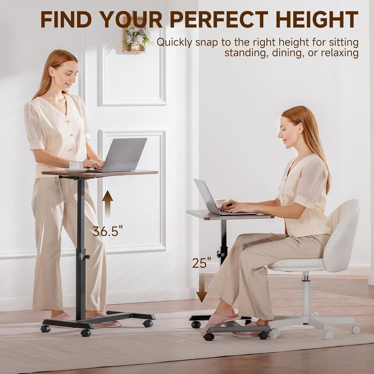 COMHOMA Adjustable Overbed Bedside Table with Lockable Wheels, Foldable Mobil...