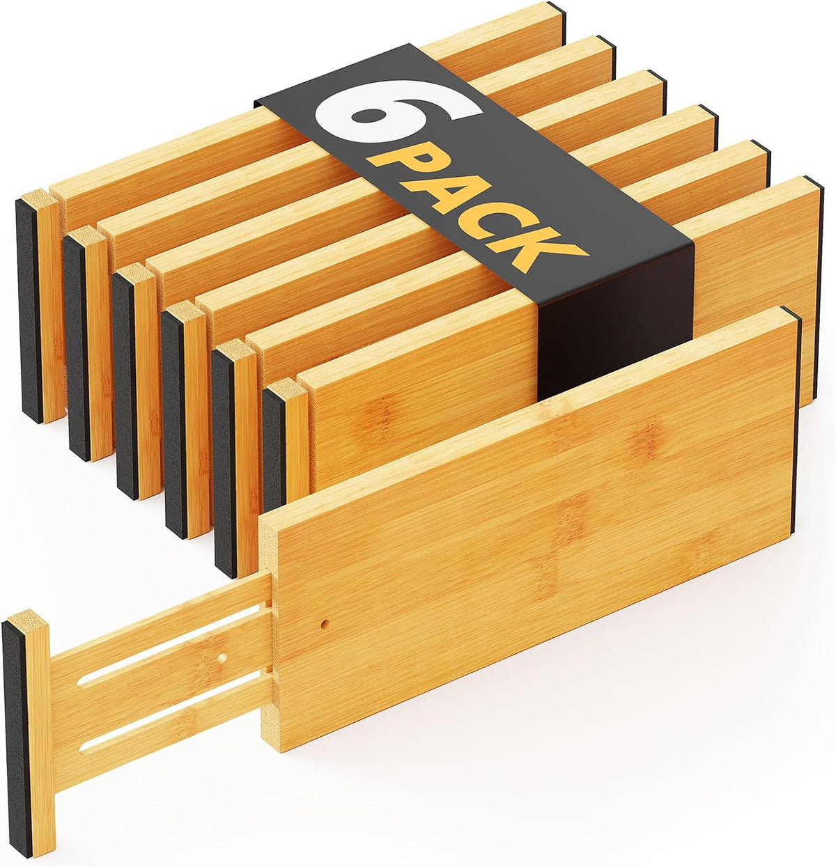 SpaceAid Bamboo Dresser Drawer Dividers 6 Pack, 4.65“ High Adjustable 12.5“-1...