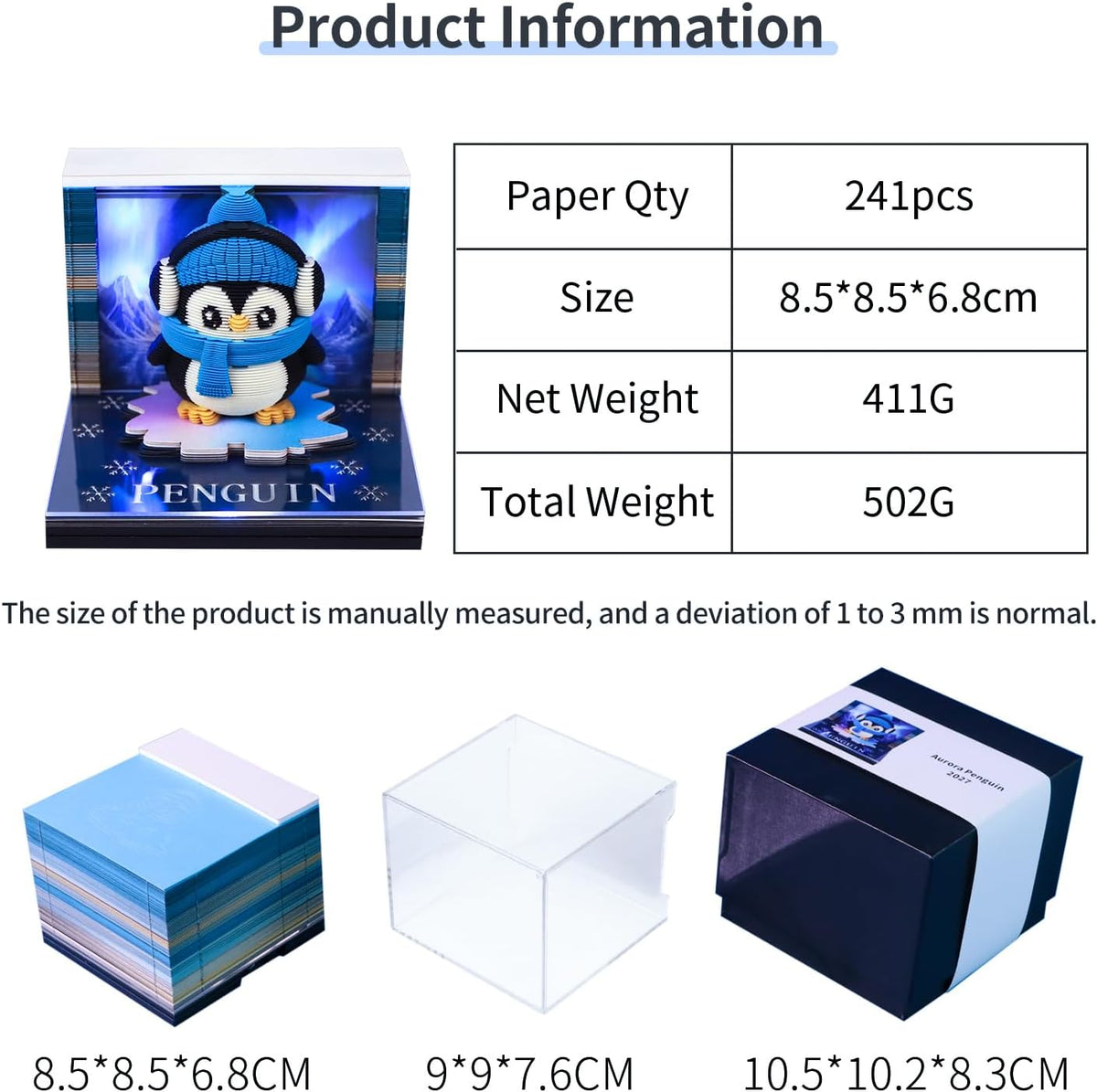 3D Calendar 2027, 3D Memo Pad Art Sticky Notes, Time Piece Calendar 2027, Cre...