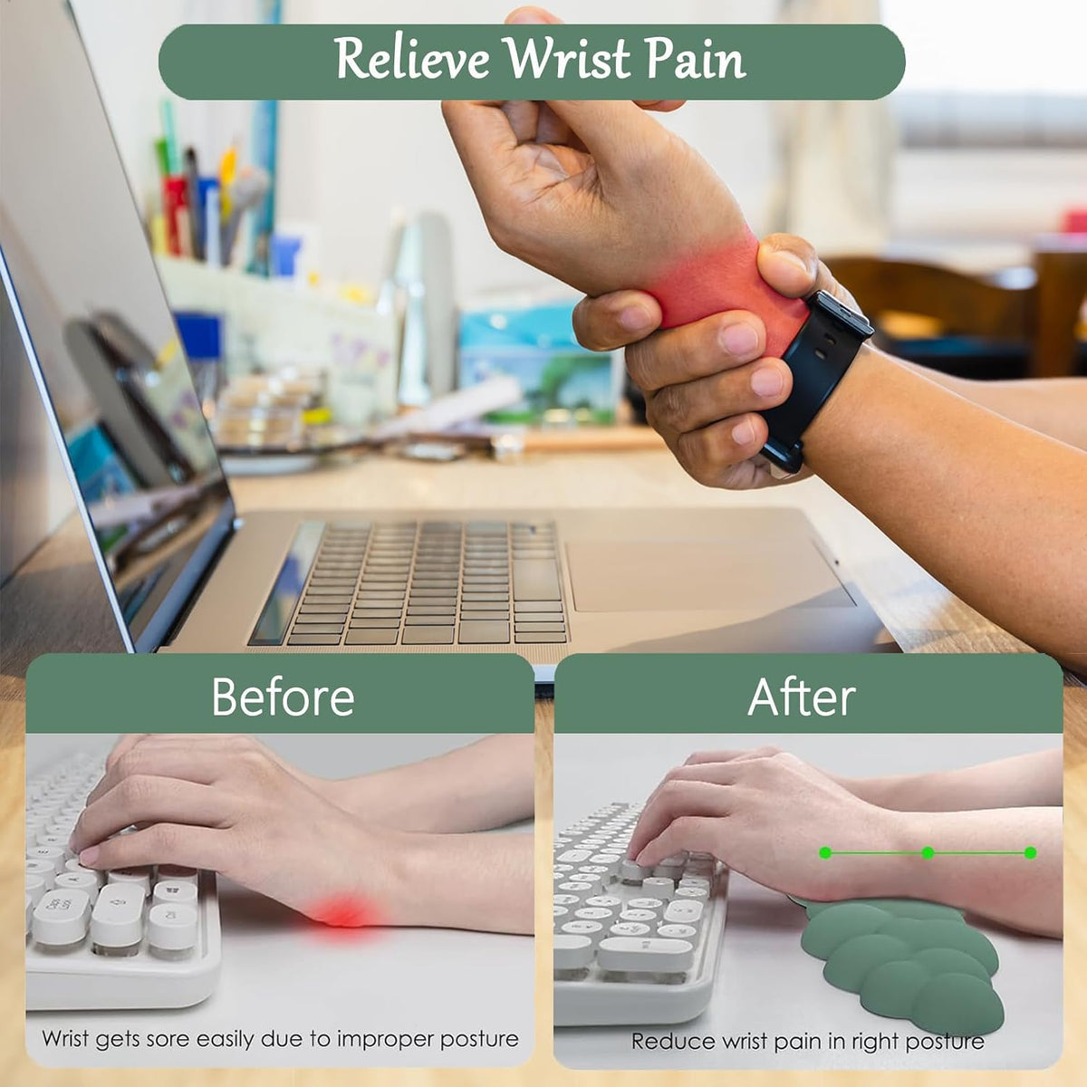 Green Cloud Mouse Pad and Keyboard Wrist Rest 4PCS Extended Forest Mountain A...