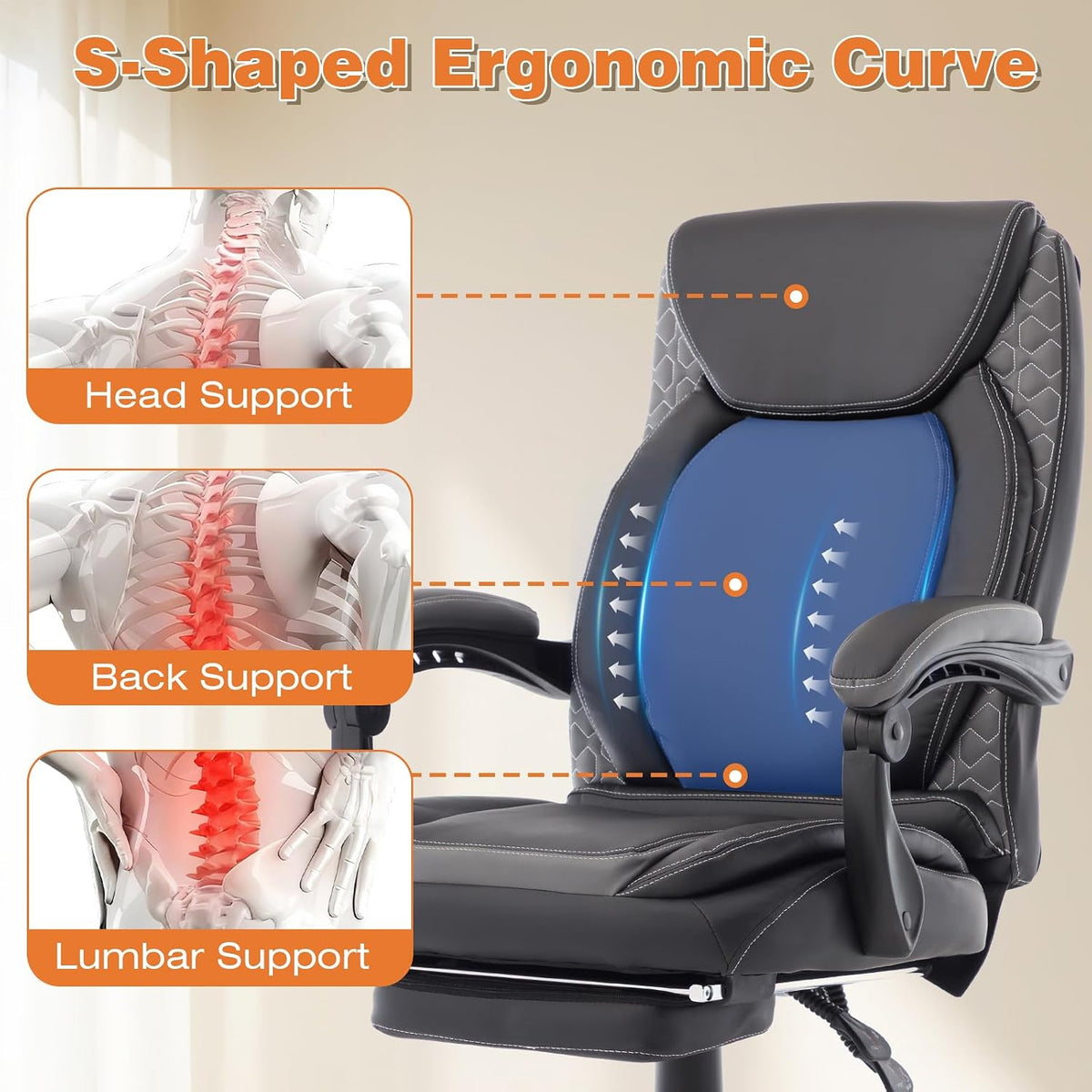 Reclining Ergonomic Office Chair with Footrest