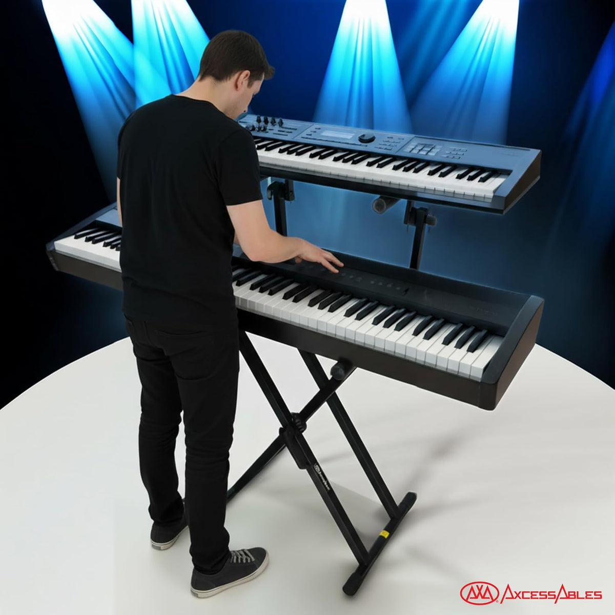 AxcessAbles Dual Piano Keyboard Stand with 2nd Tier – X Style Adjustable and ...