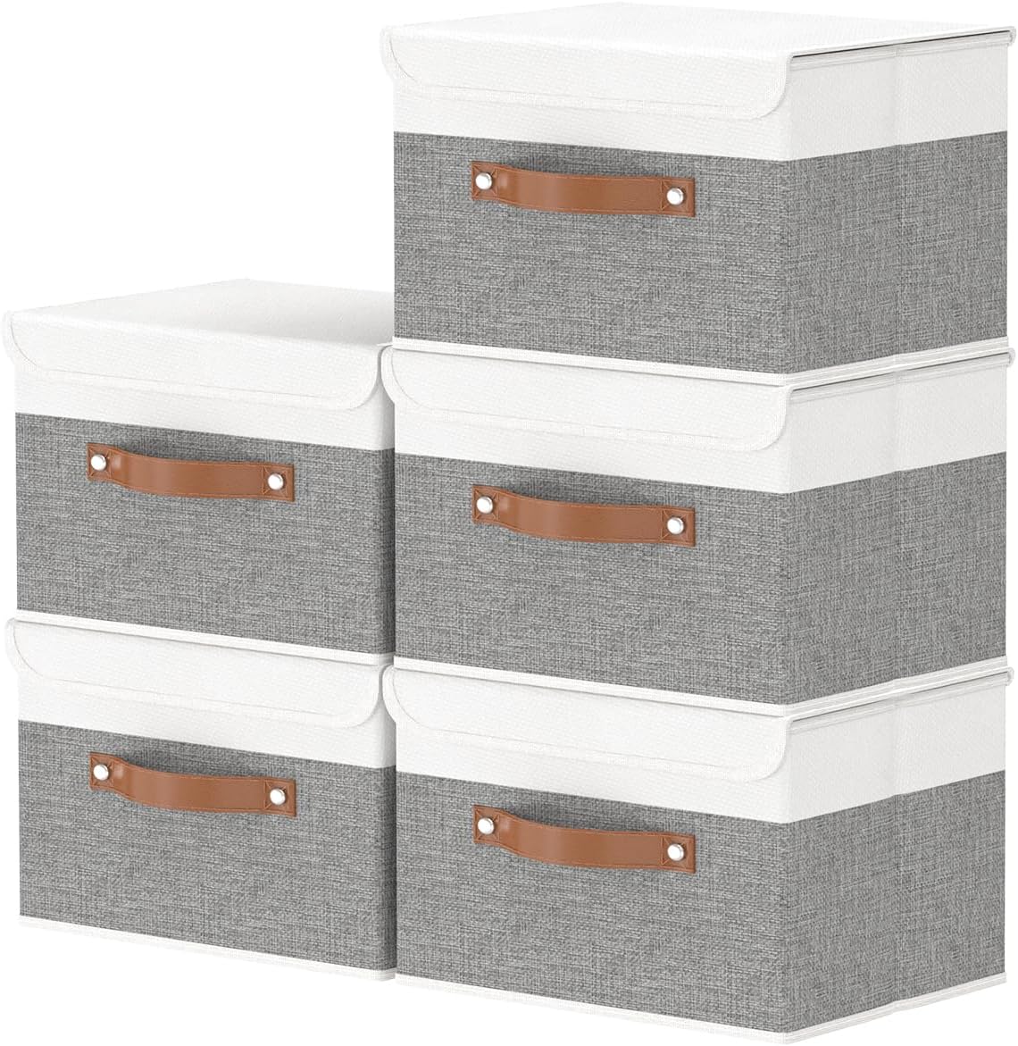 OUTBROS Storage Bins with Lids, White/Grey, 5 Pack 10.2 x 7.9 x 6.7in