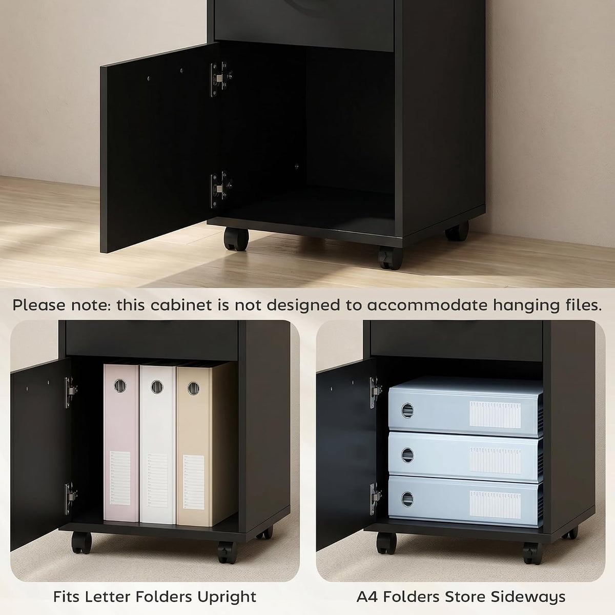 HOMCOM Mobile Storage Cabinet Organizer, Bathroom Drawer Cabinet, Black