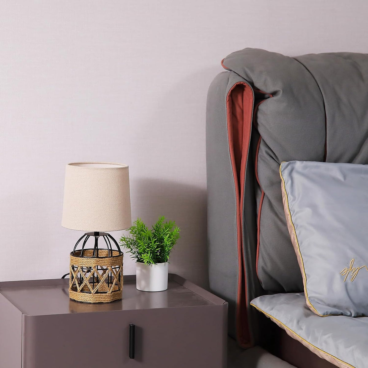 2 Pack Boho Rattan Table Lamps for Bedroom,Small Bedside Nightstand Lamp with...