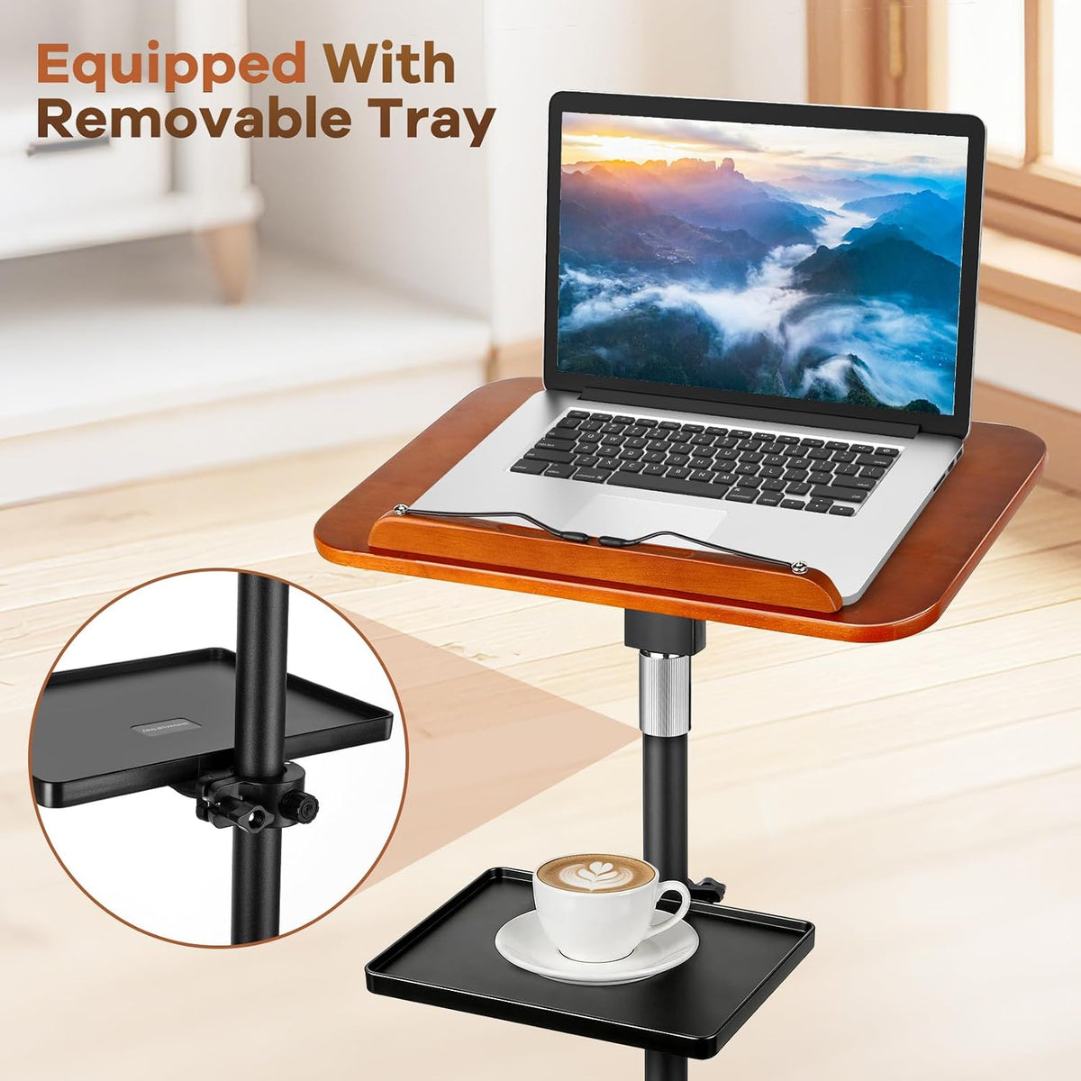 Lectern Podium Stand, Adjustable Height Wooden Podium Lectern with Tray